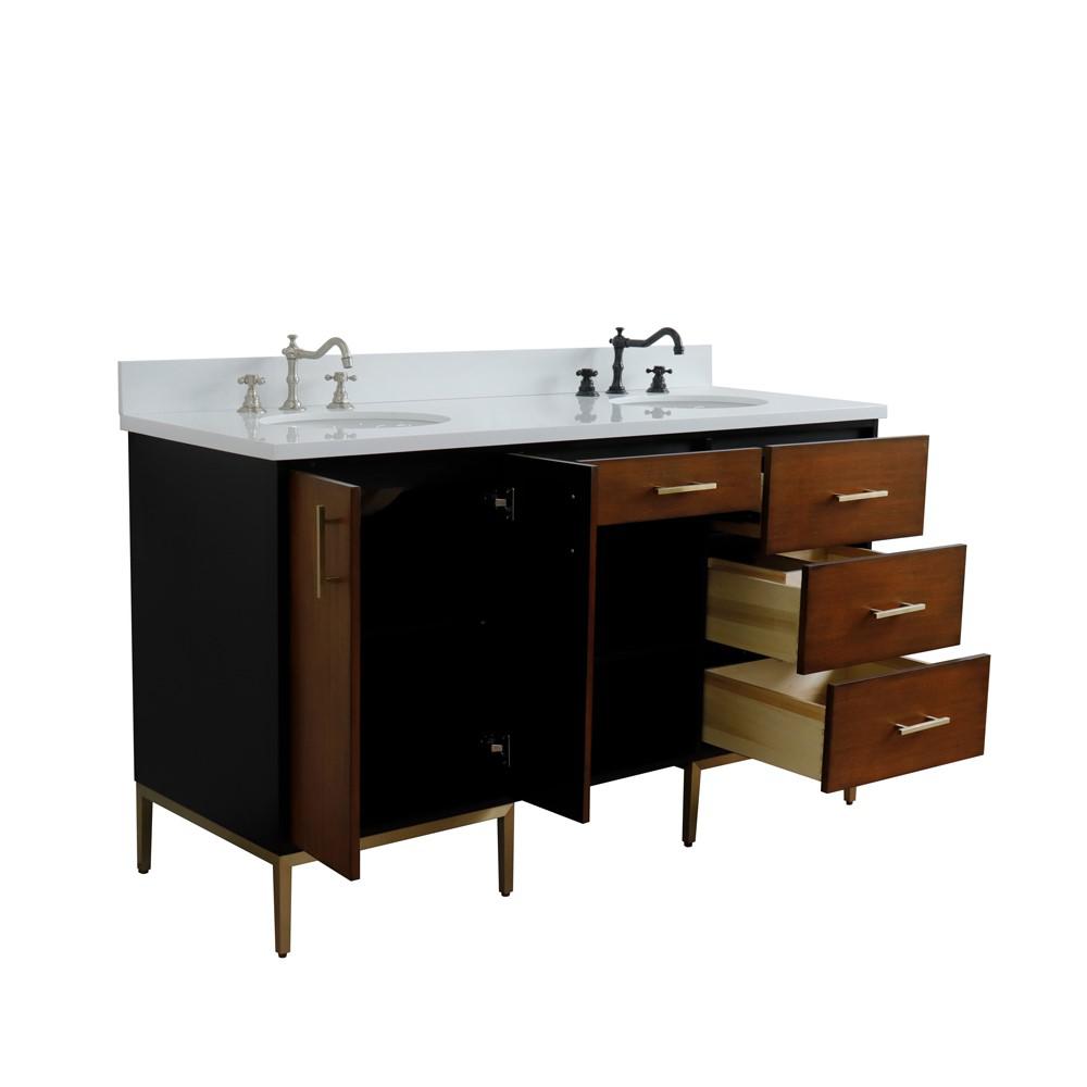 61 Double sink vanity in Walnut and Black finish and White quartz and oval sink. Picture 16