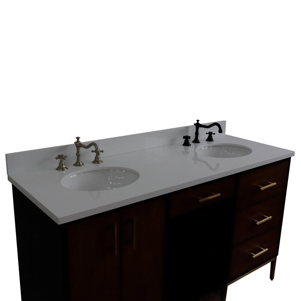 61 Double sink vanity in Walnut and Black finish and White quartz and oval sink. Picture 20