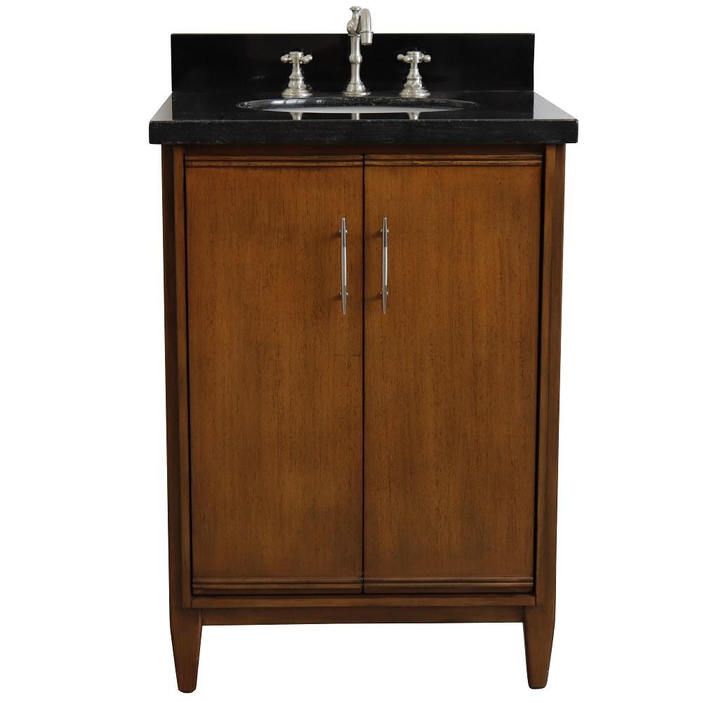 25 Single sink vanity in Walnut finish with Black galaxy granite and oval sink. Picture 5