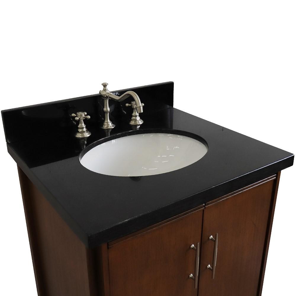 25 Single sink vanity in Walnut finish with Black galaxy granite and oval sink. Picture 6