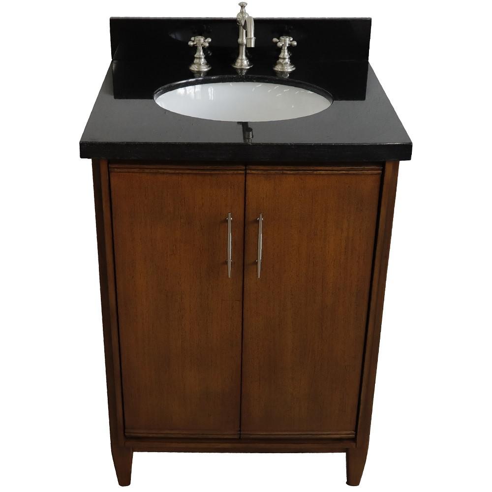 25 Single sink vanity in Walnut finish with Black galaxy granite and oval sink. Picture 8