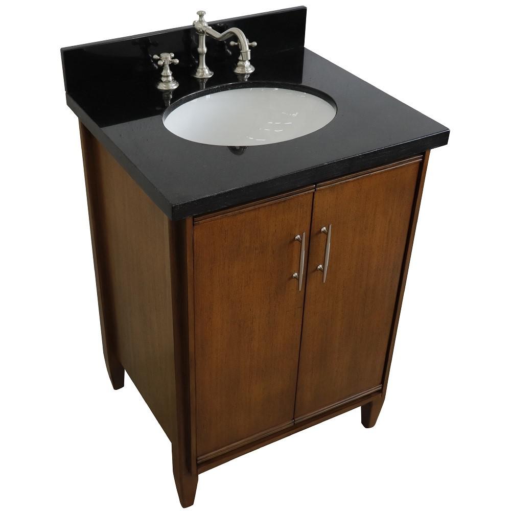 25 Single sink vanity in Walnut finish with Black galaxy granite and oval sink. Picture 9