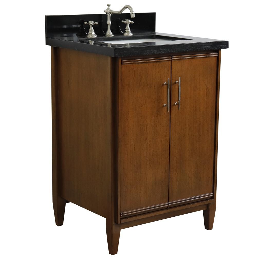 Single sink vanity in Walnut with Black galaxy granite and rectangle sink. Picture 5