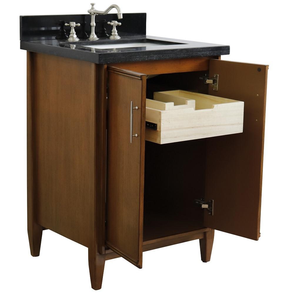 Single sink vanity in Walnut with Black galaxy granite and rectangle sink. Picture 6