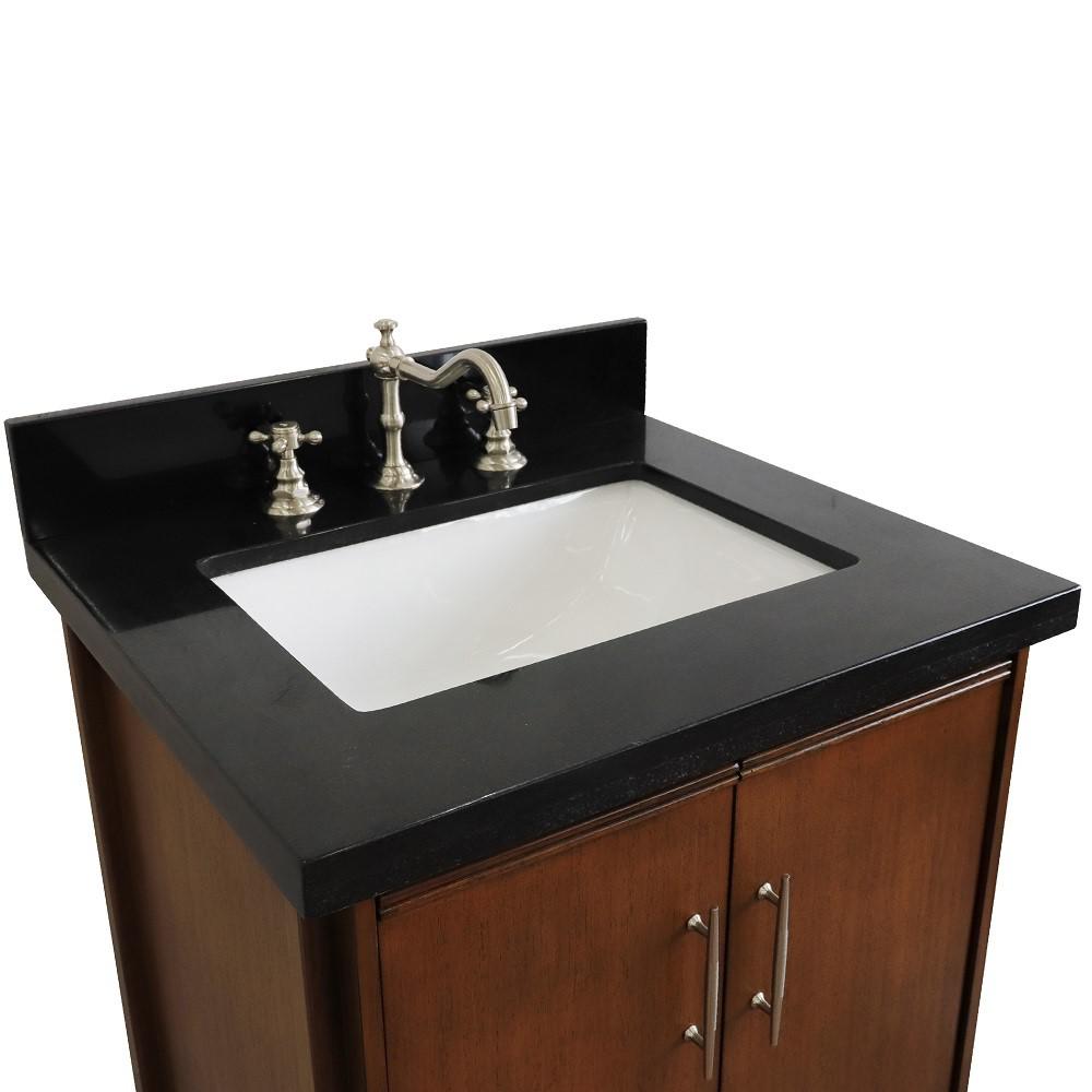 Single sink vanity in Walnut with Black galaxy granite and rectangle sink. Picture 8