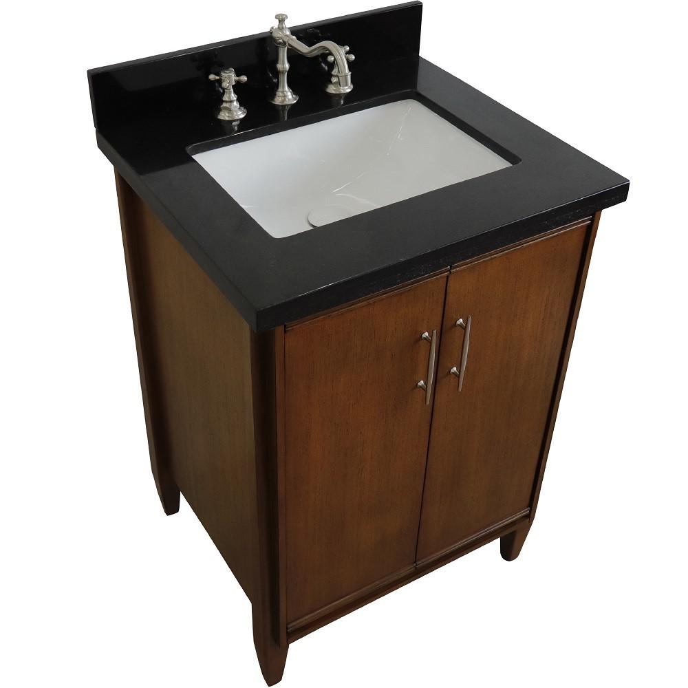 Single sink vanity in Walnut with Black galaxy granite and rectangle sink. Picture 11