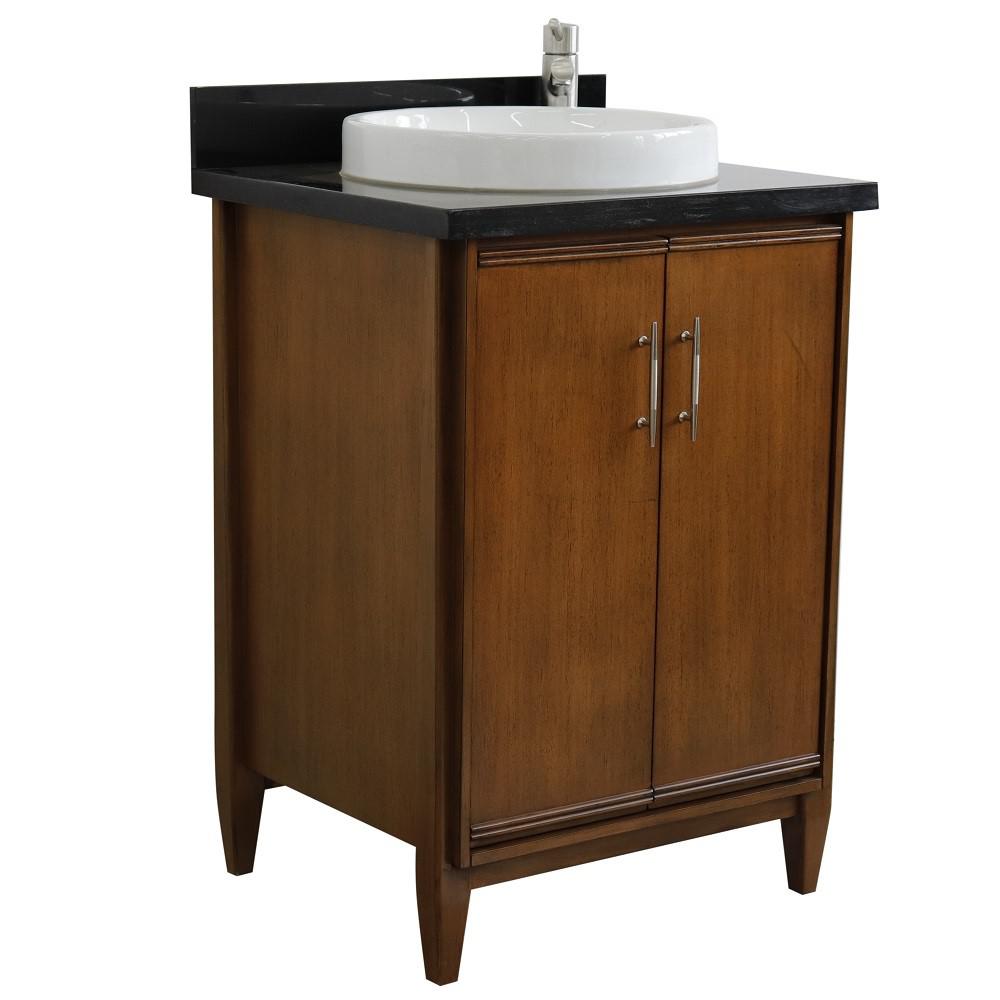 Single sink vanity in Walnut with Black galaxy granite and rectangle sink. Picture 18