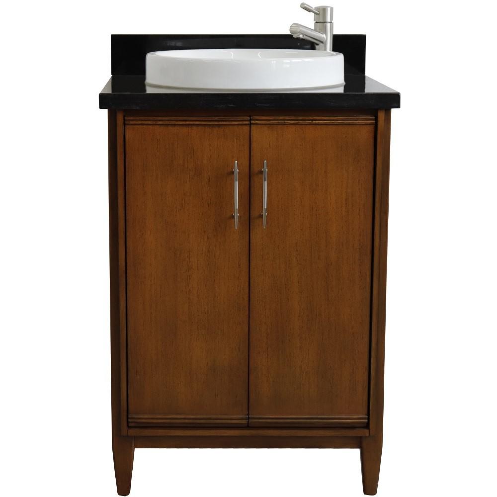 Single sink vanity in Walnut with Black galaxy granite and rectangle sink. Picture 20