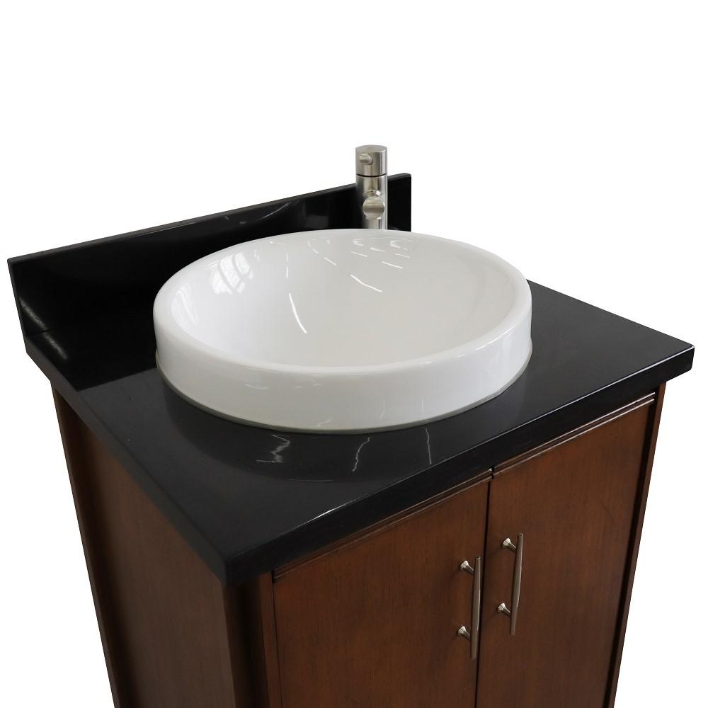 Single sink vanity in Walnut with Black galaxy granite and rectangle sink. Picture 21