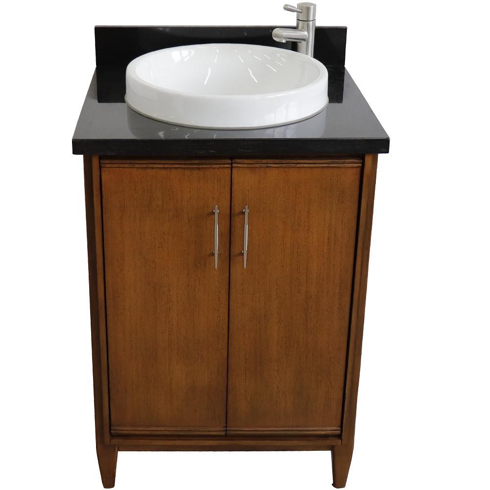 Single sink vanity in Walnut with Black galaxy granite and rectangle sink. Picture 23