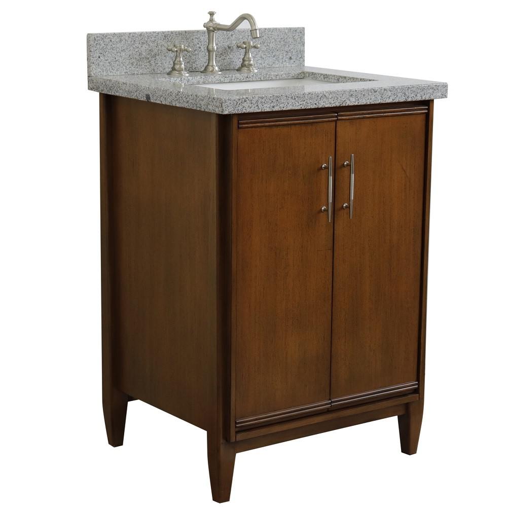 25 Single sink vanity in Walnut finish with Gray granite and rectangle sink. Picture 5