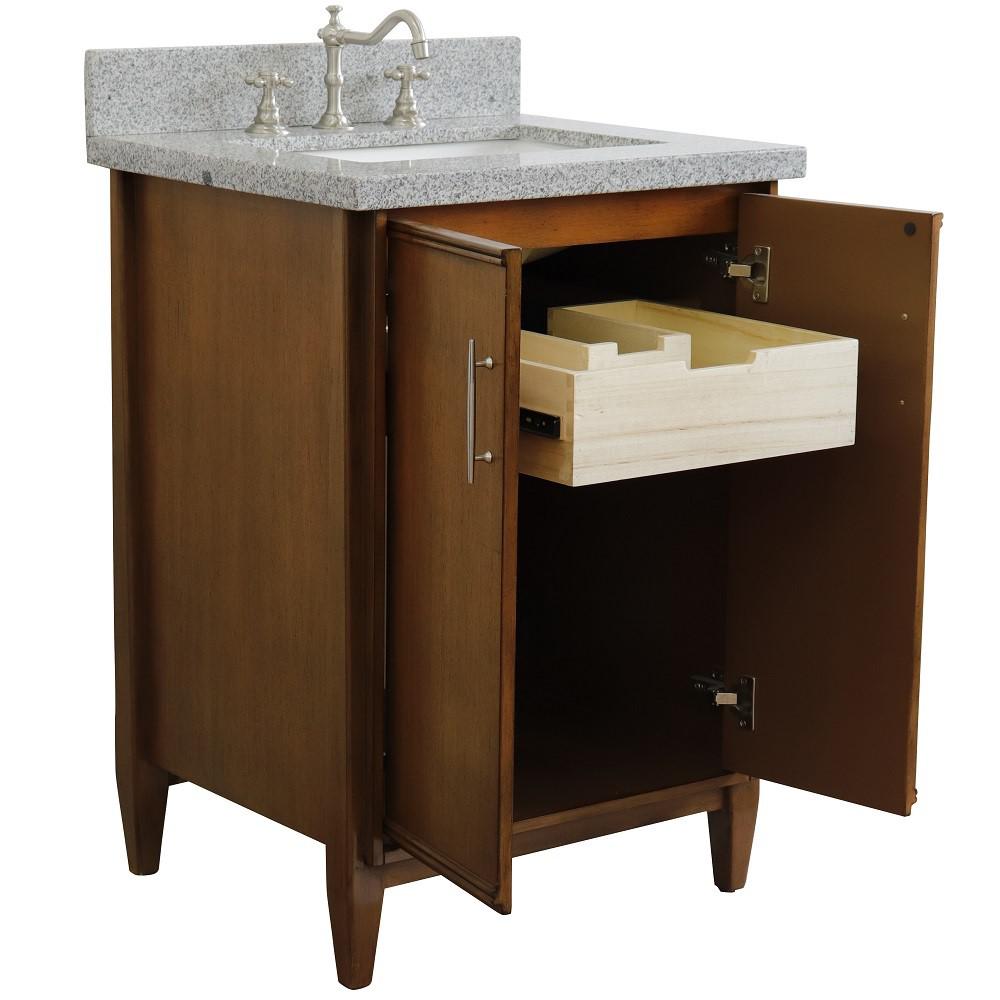25 Single sink vanity in Walnut finish with Gray granite and rectangle sink. Picture 6