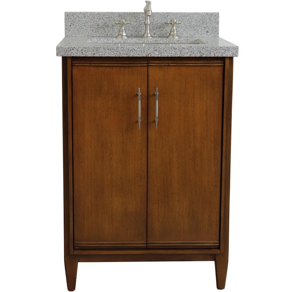 25 Single sink vanity in Walnut finish with Gray granite and rectangle sink. Picture 7