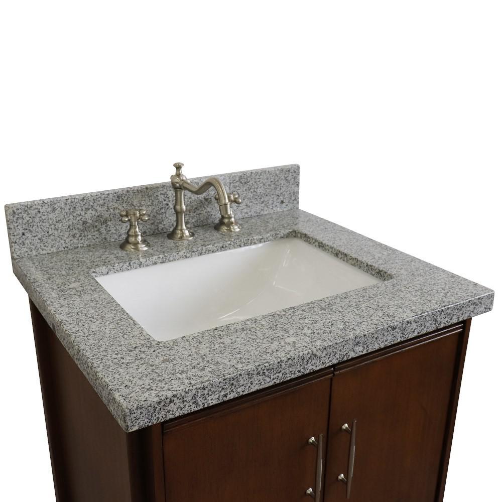 25 Single sink vanity in Walnut finish with Gray granite and rectangle sink. Picture 8