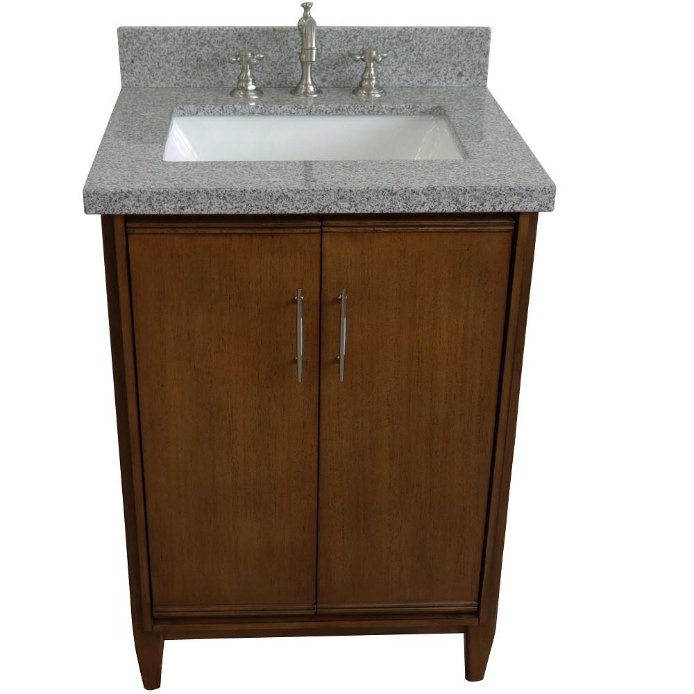 25 Single sink vanity in Walnut finish with Gray granite and rectangle sink. Picture 10