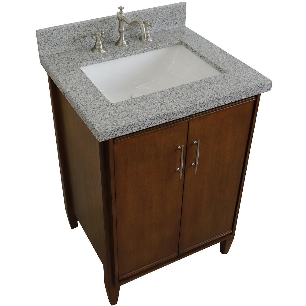 25 Single sink vanity in Walnut finish with Gray granite and rectangle sink. Picture 11