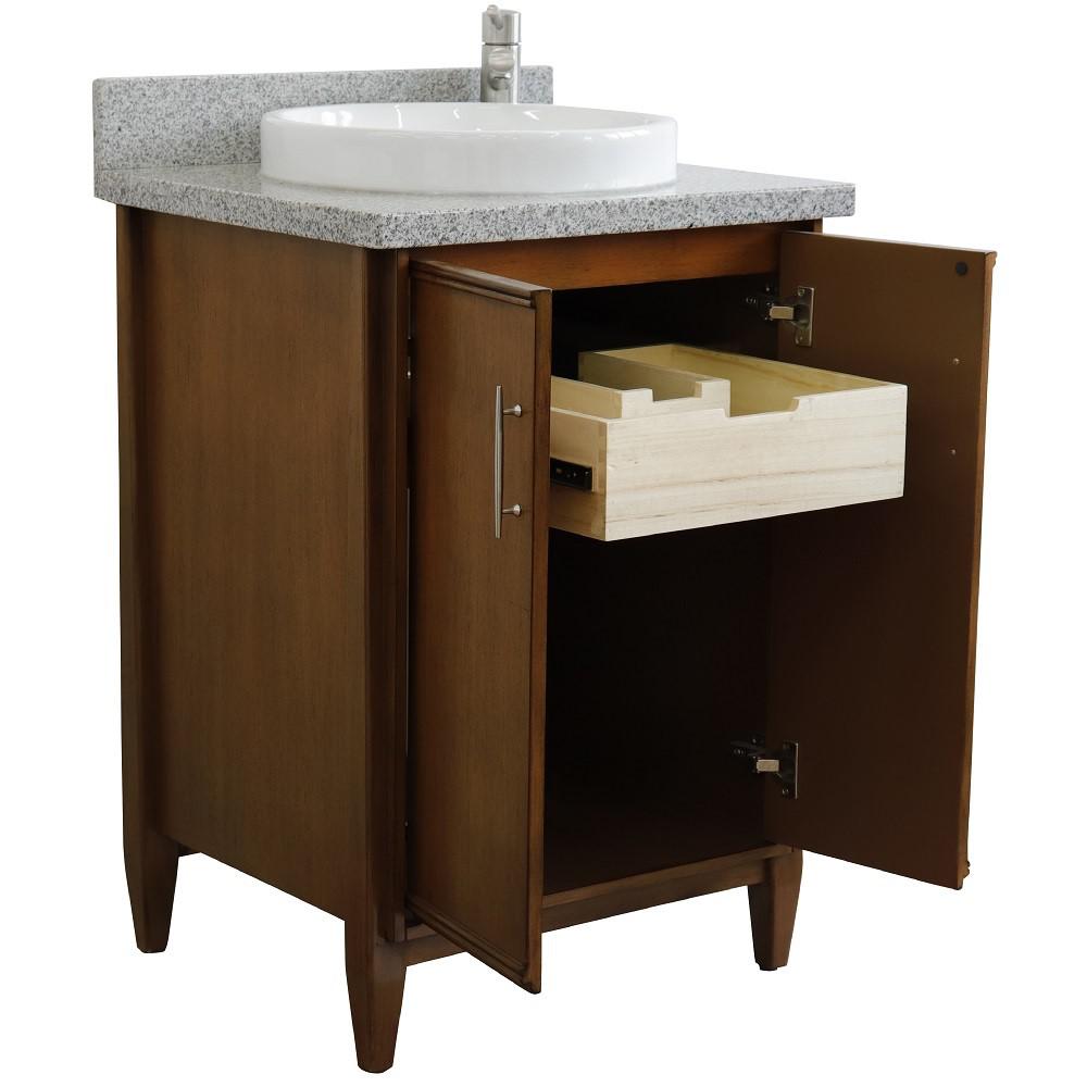 25 Single sink vanity in Walnut finish with Gray granite and rectangle sink. Picture 19