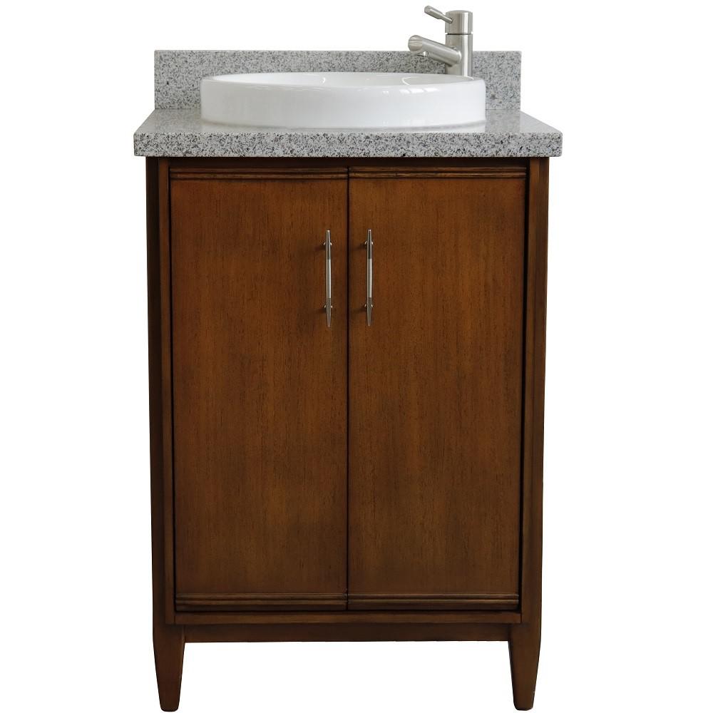 25 Single sink vanity in Walnut finish with Gray granite and rectangle sink. Picture 20