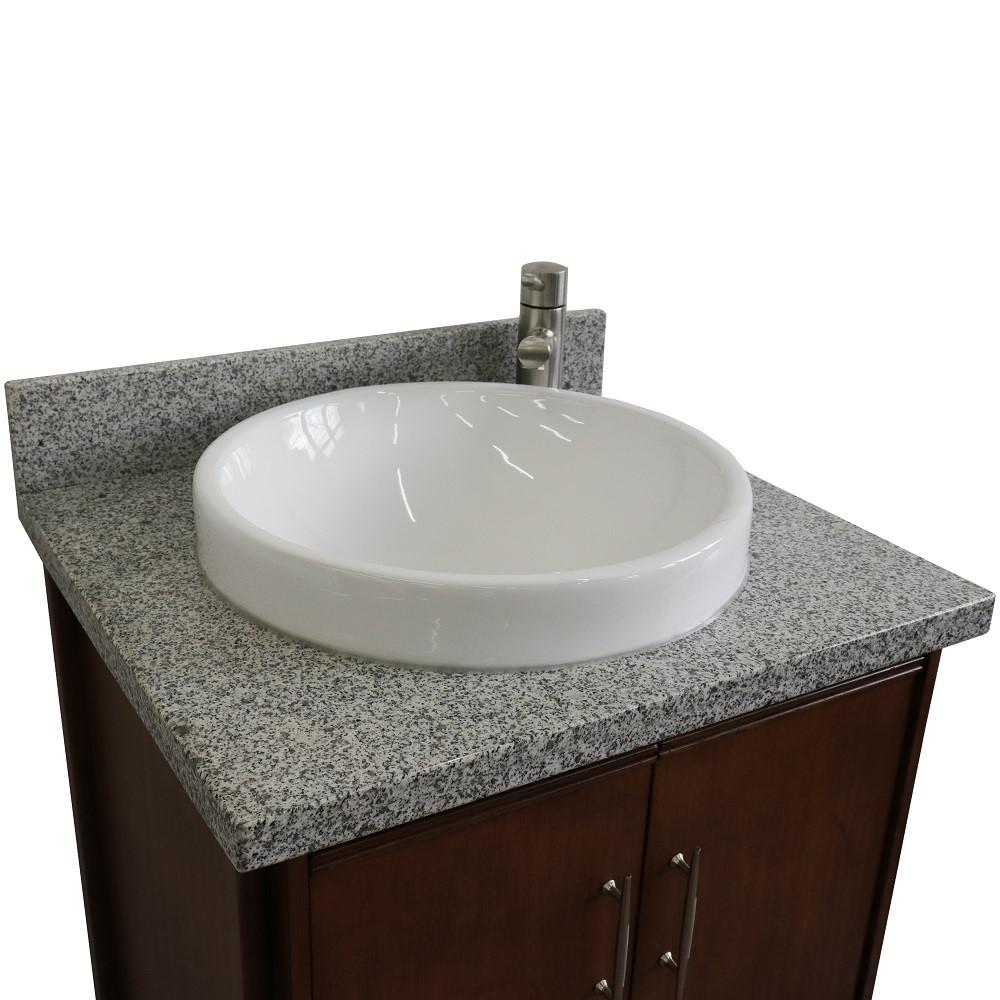 25 Single sink vanity in Walnut finish with Gray granite and rectangle sink. Picture 21