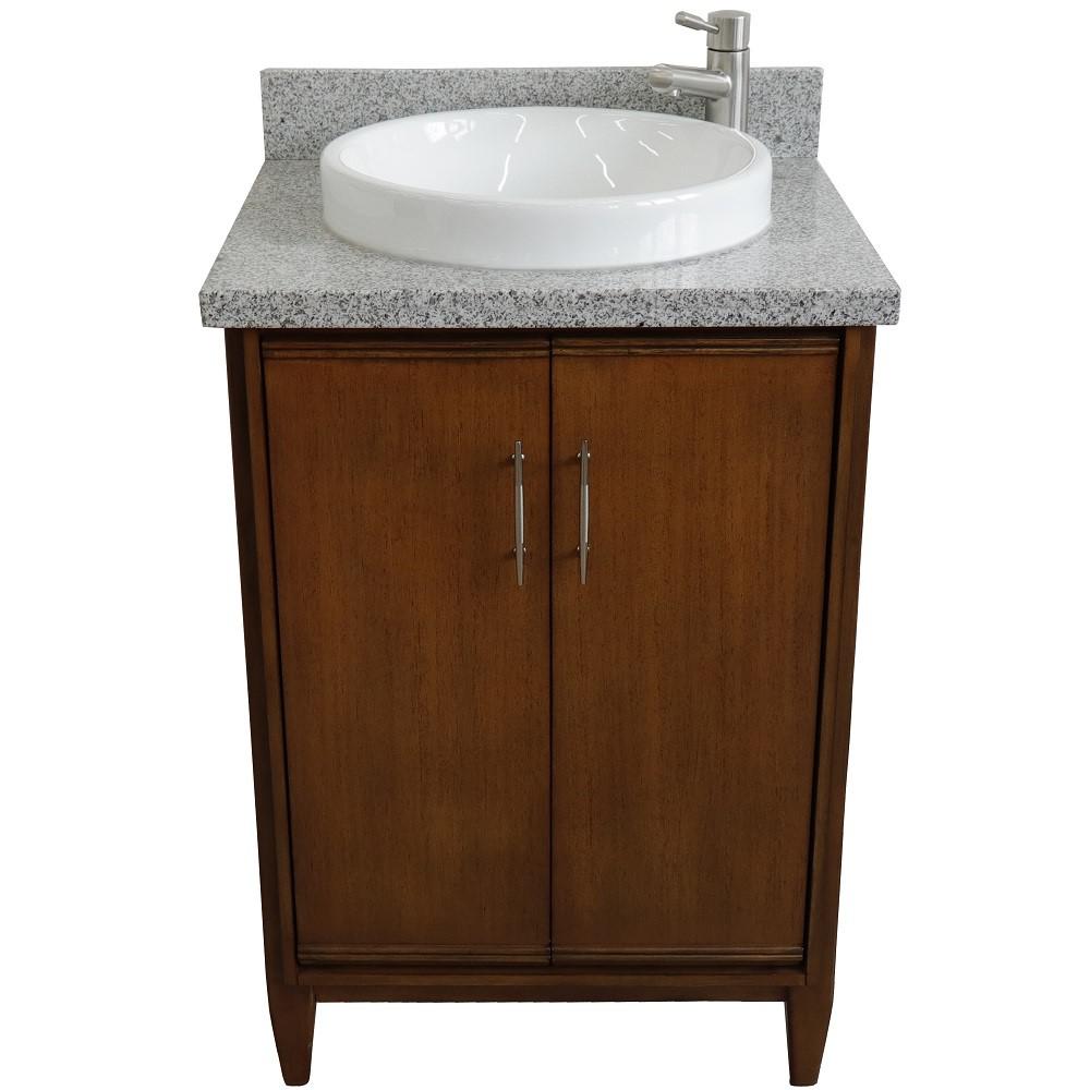 25 Single sink vanity in Walnut finish with Gray granite and rectangle sink. Picture 23