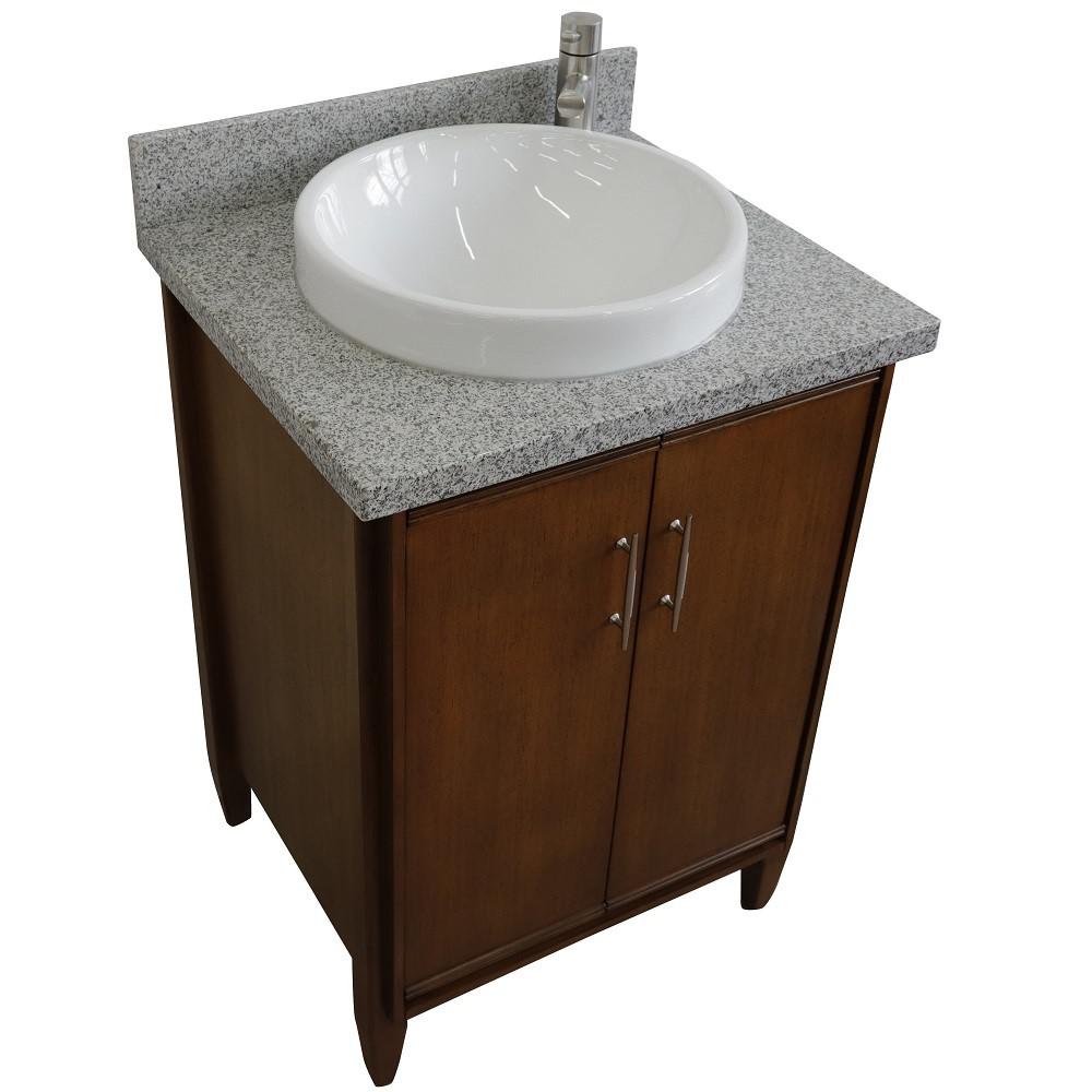 25 Single sink vanity in Walnut finish with Gray granite and rectangle sink. Picture 24