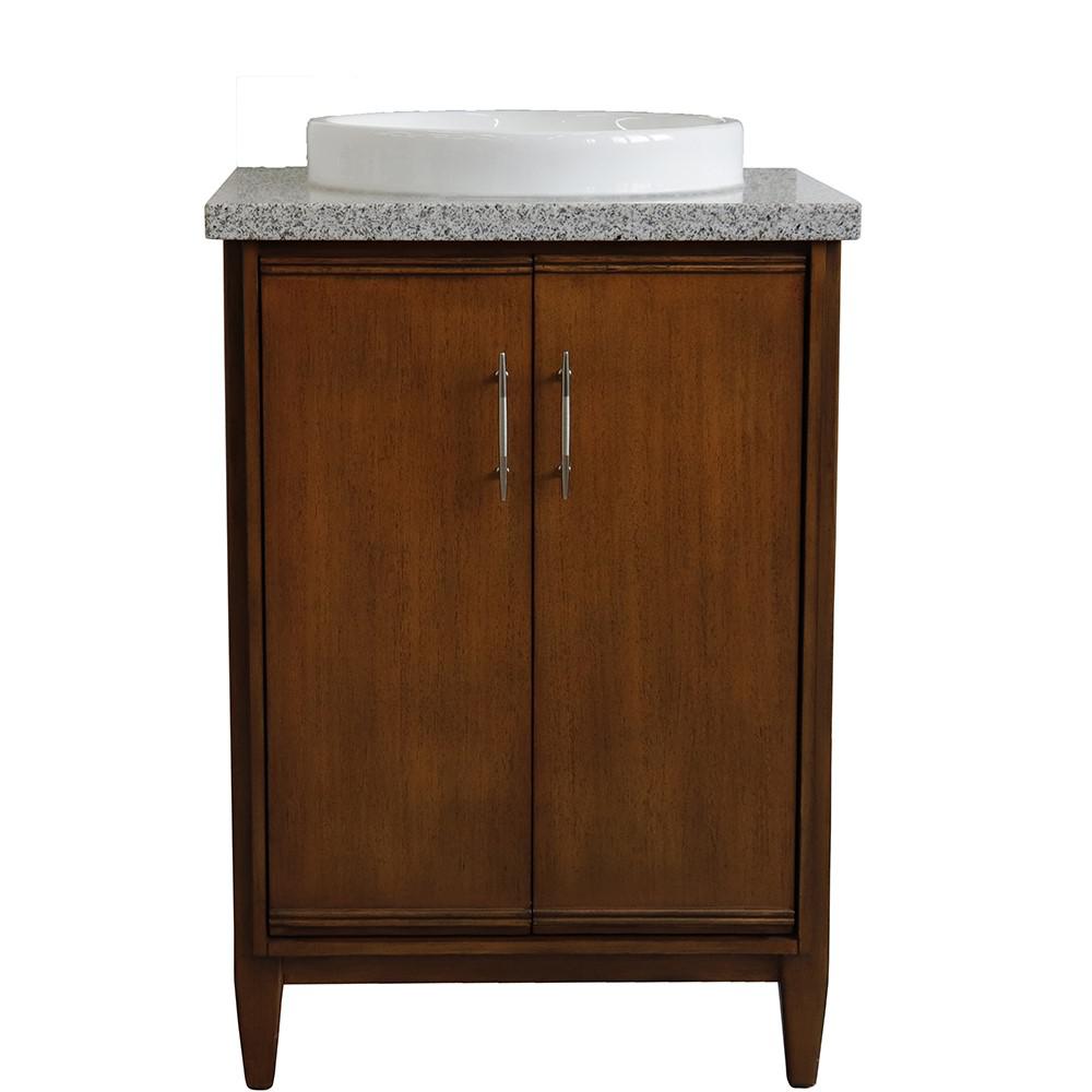 25 Single sink vanity in Walnut finish with Gray granite and rectangle sink. Picture 26