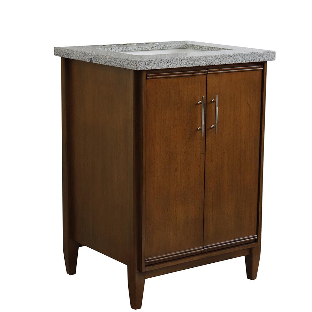 25 Single sink vanity in Walnut finish with Gray granite and rectangle sink. Picture 14