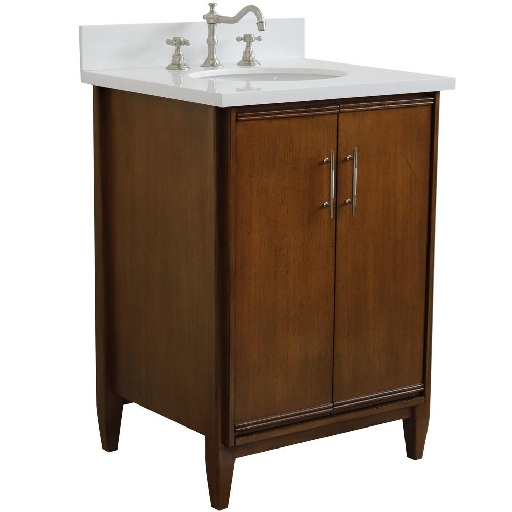 25 Single sink vanity in Walnut finish with White quartz and oval sink. Picture 5