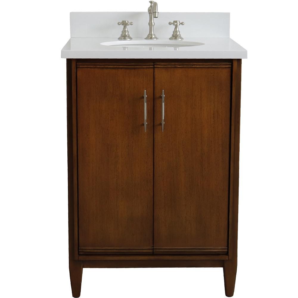 25 Single sink vanity in Walnut finish with White quartz and oval sink. Picture 7