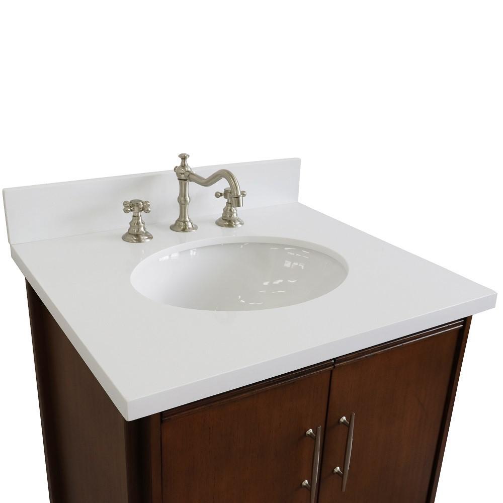 25 Single sink vanity in Walnut finish with White quartz and oval sink. Picture 8