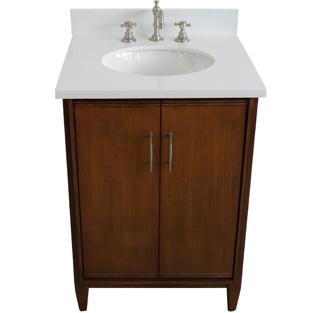 25 Single sink vanity in Walnut finish with White quartz and oval sink. Picture 10
