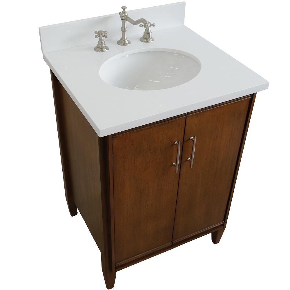 25 Single sink vanity in Walnut finish with White quartz and oval sink. Picture 11