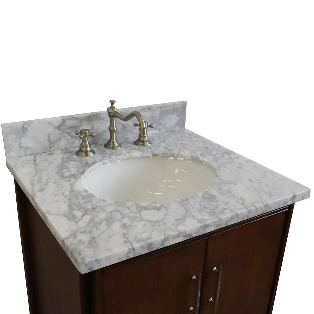 25 Single sink vanity in Walnut finish with White Carrara marble and oval sink. Picture 8