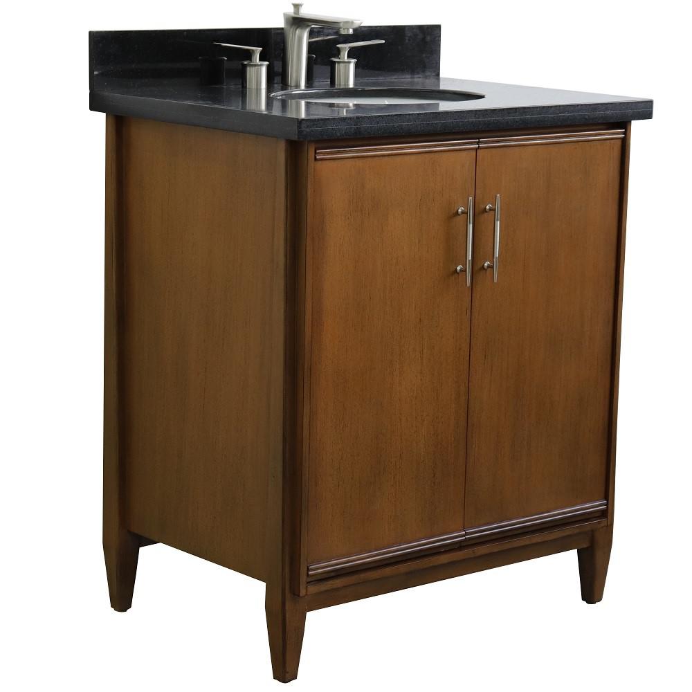 31 Single sink vanity in Walnut finish with Black galaxy granite with oval sink. Picture 4