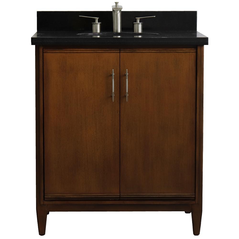 31 Single sink vanity in Walnut finish with Black galaxy granite with oval sink. Picture 6
