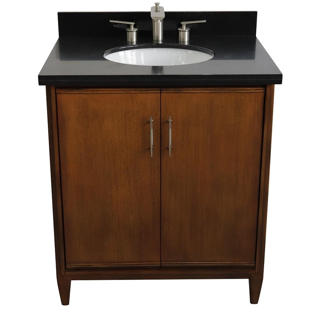 31 Single sink vanity in Walnut finish with Black galaxy granite with oval sink. Picture 8