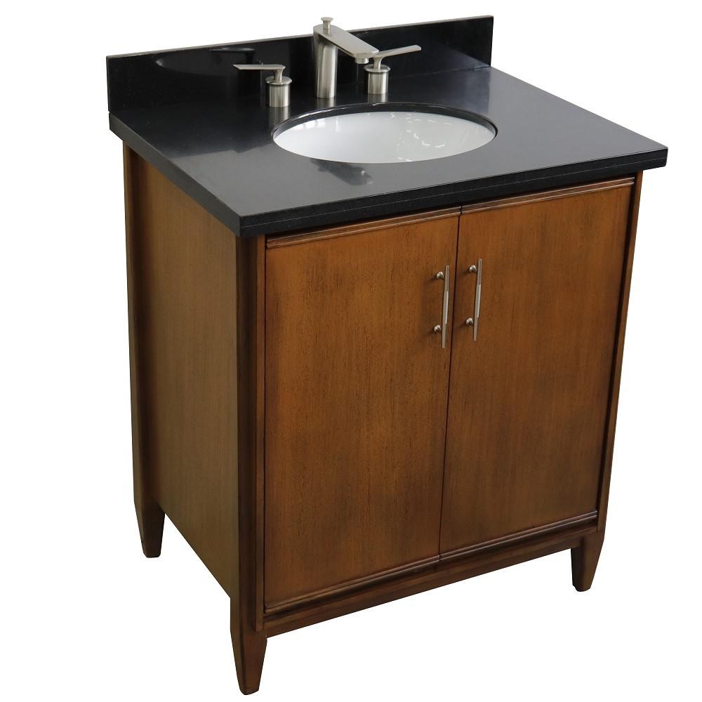 31 Single sink vanity in Walnut finish with Black galaxy granite with oval sink. Picture 9