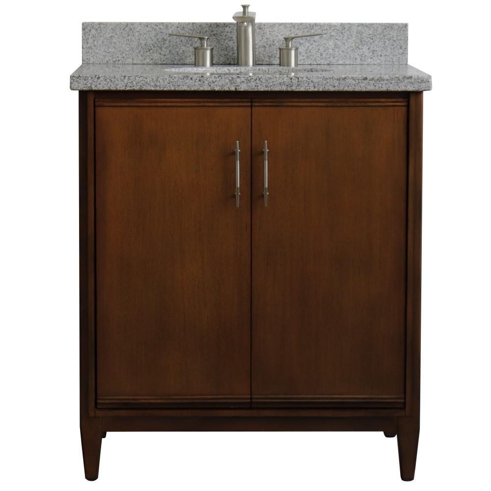 31 Single sink vanity in Walnut finish with Gray granite with oval sink. Picture 6