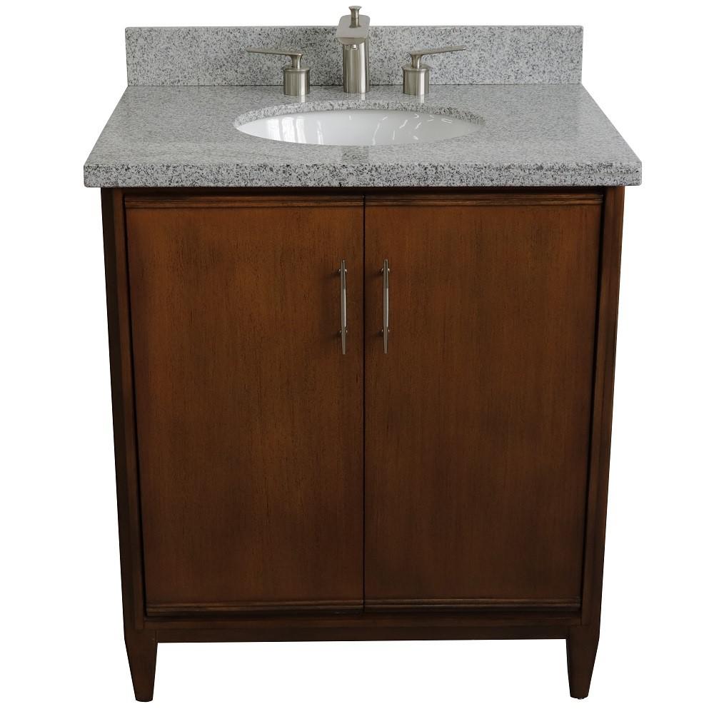 31 Single sink vanity in Walnut finish with Gray granite with oval sink. Picture 8