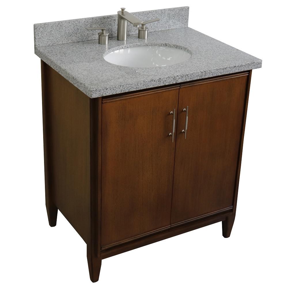 31 Single sink vanity in Walnut finish with Gray granite with oval sink. Picture 9