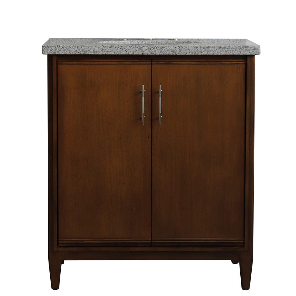 31 Single sink vanity in Walnut finish with Gray granite with oval sink. Picture 12