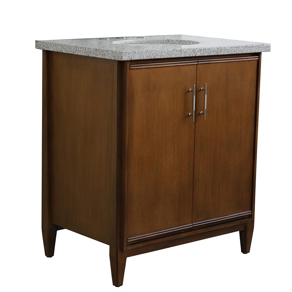 31 Single sink vanity in Walnut finish with Gray granite with oval sink. Picture 1