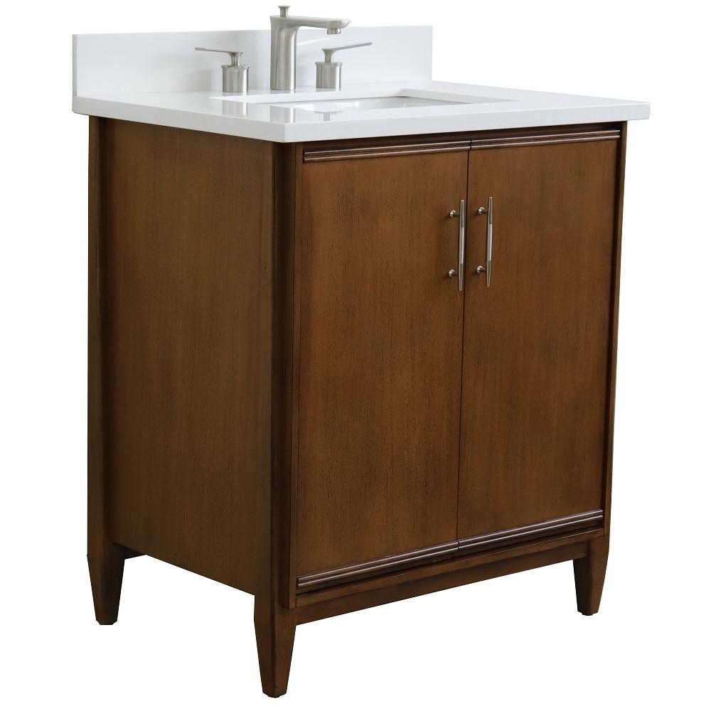 31 Single sink vanity in Walnut finish with White quartz with rectangle sink. Picture 4