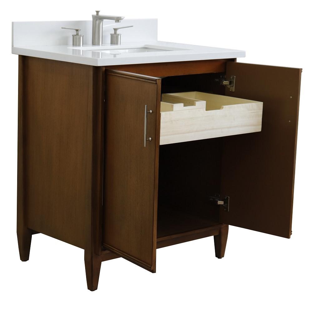 31 Single sink vanity in Walnut finish with White quartz with rectangle sink. Picture 5