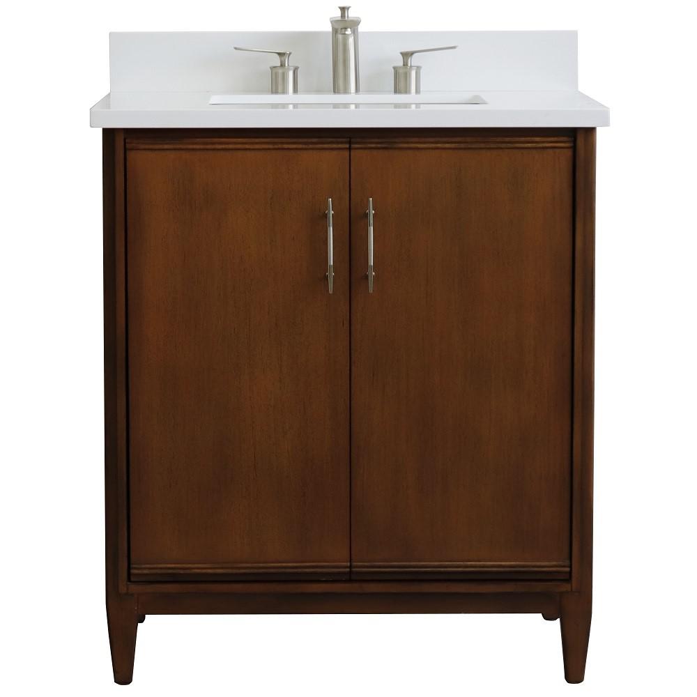 31 Single sink vanity in Walnut finish with White quartz with rectangle sink. Picture 6