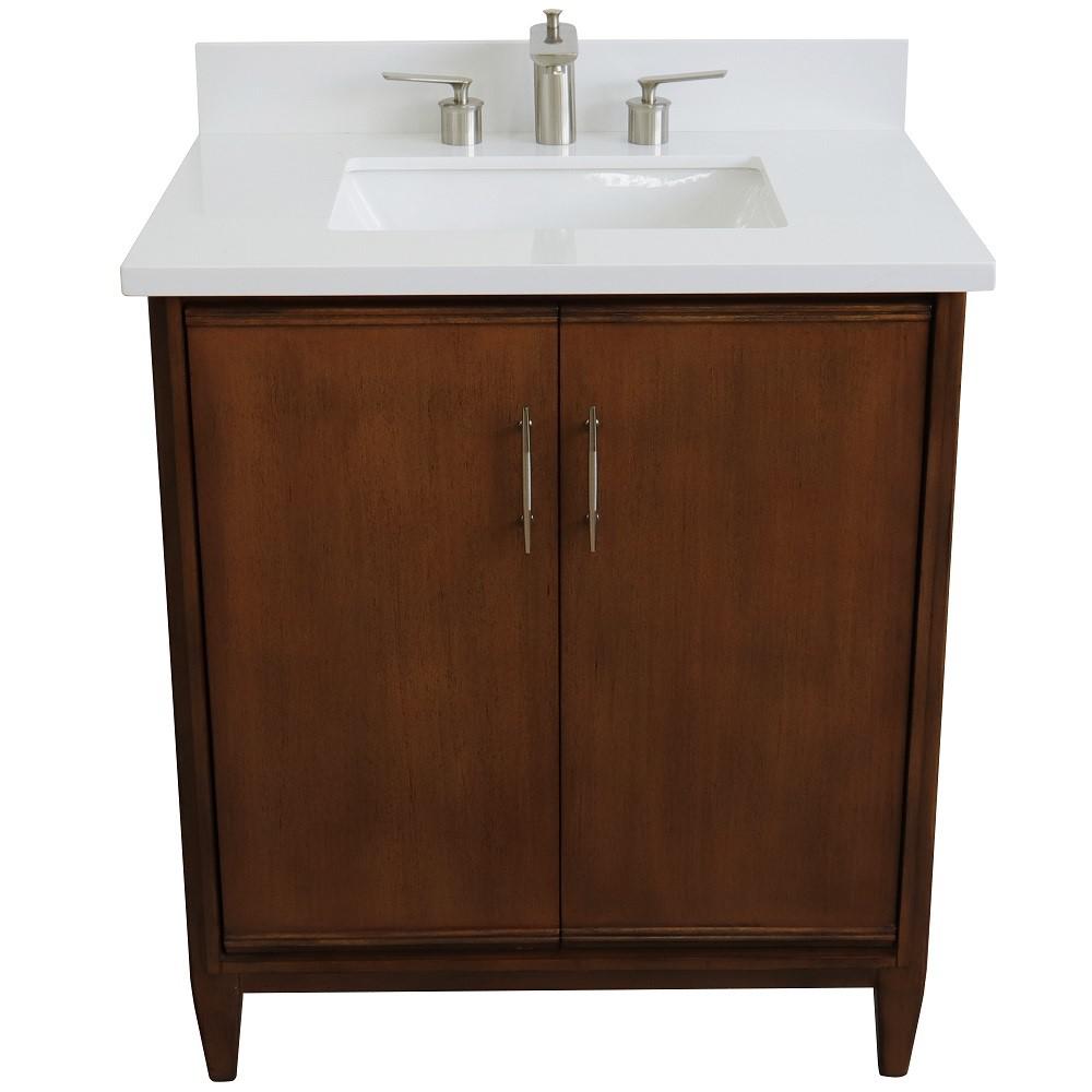 31 Single sink vanity in Walnut finish with White quartz with rectangle sink. Picture 8