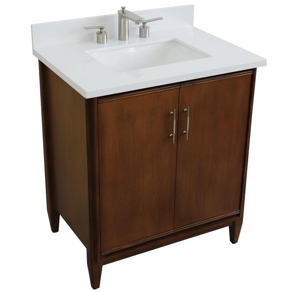 31 Single sink vanity in Walnut finish with White quartz with rectangle sink. Picture 9