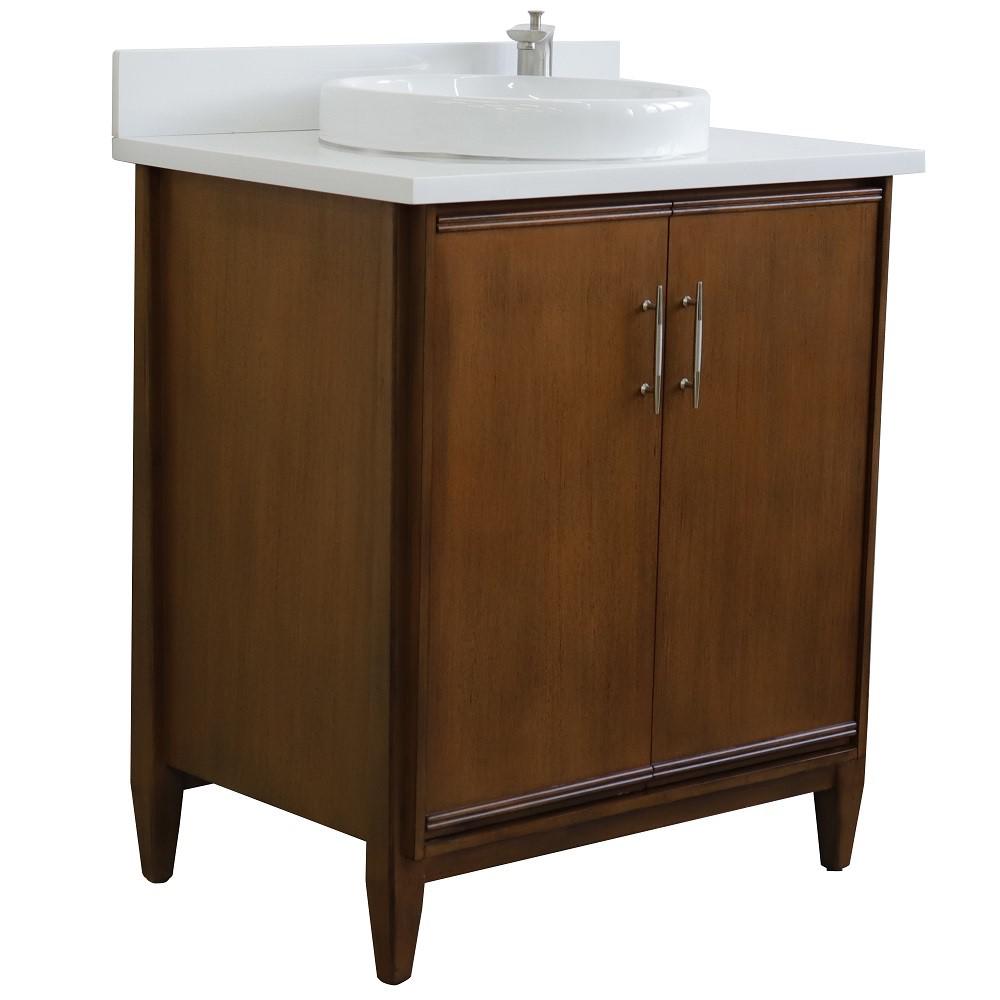 31 Single sink vanity in Walnut finish with White quartz with rectangle sink. Picture 16