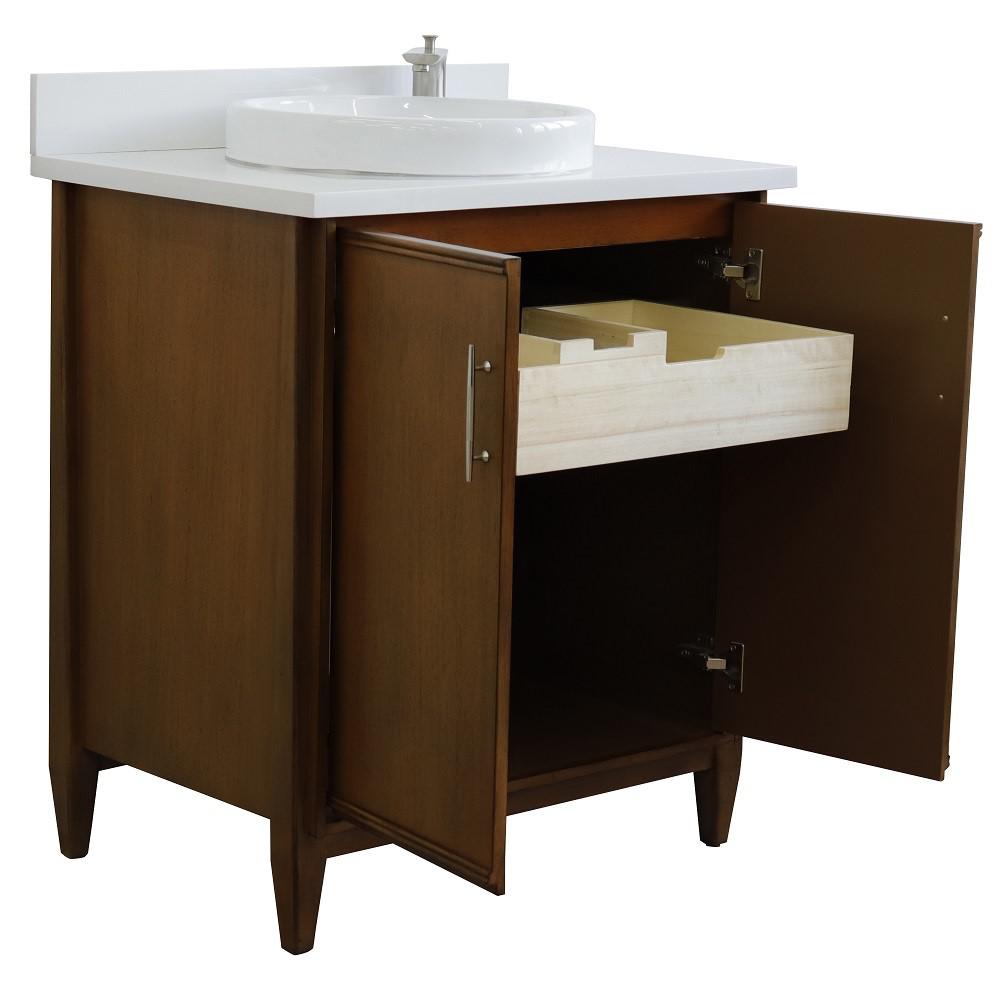 31 Single sink vanity in Walnut finish with White quartz with rectangle sink. Picture 17