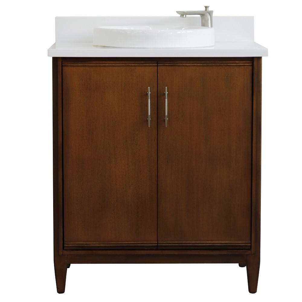 31 Single sink vanity in Walnut finish with White quartz with rectangle sink. Picture 18